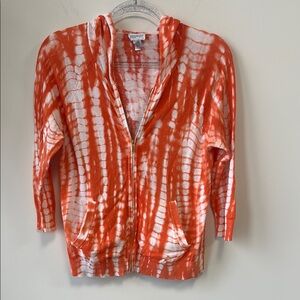 Chico's Sz Small VTG Orange and White Tie-Dye Zip-Up Cardigan